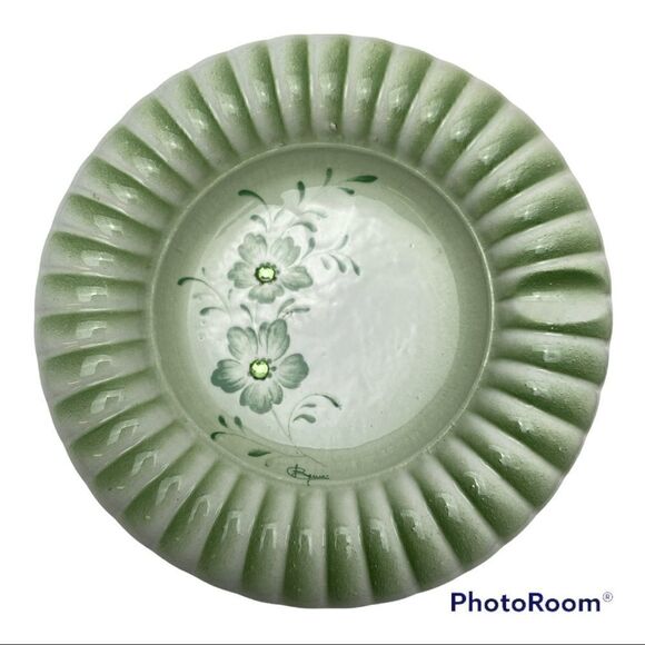 Creazioni Originali Rare Green Flowers Porcelain Ashtray Made in Italy- Signed - Picture 1 of 4